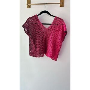 Hand made  Women's M Pink Crochet V-Neck Sleeveless Camisole Top